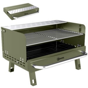 Outsunny Portable BBQ Grill, Charcoal Barbecue Grill with Adjustable Grates, Foldable Legs, Side Shelf for Camping Travel, Green Outsunny Portable BBQ Grill, Charcoal Barbecue Grill with Adjustable Grates, Foldable Legs, Side Shelf for Camping Travel, Green