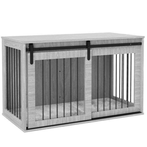 PawHut 46.46” Dog Crate Furniture with Removable Cushion & Security Latch for Extra Large Dogs – Grey PawHut 46.46” Dog Crate Furniture with Removable Cushion & Security Latch for Extra Large Dogs – Grey