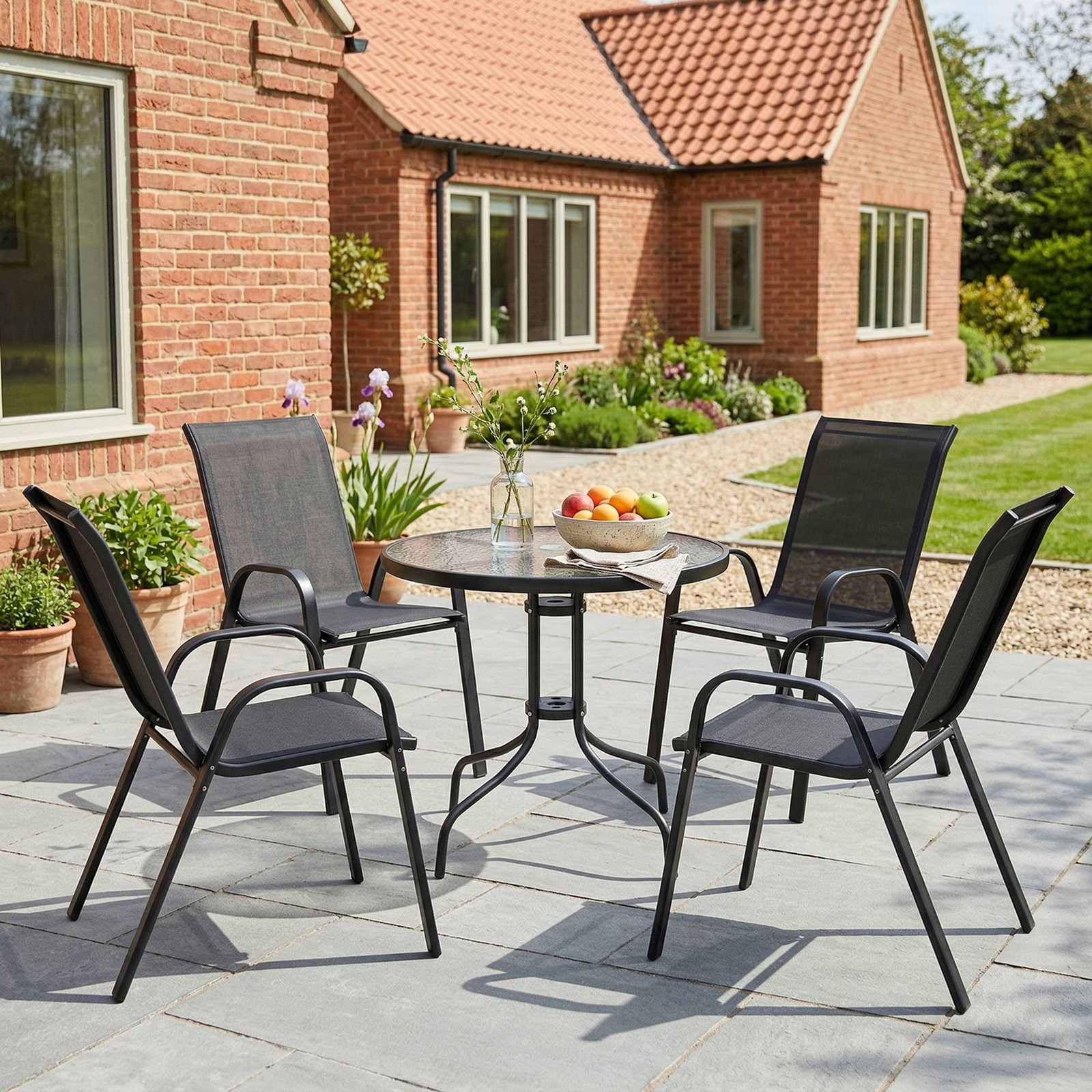 Outsunny Five-Piece Steel Patio Set, with Glass-Top Table - Black - Image 9