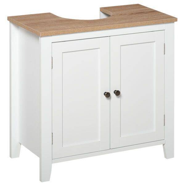 kleankin Under Sink Cabinet, Bathroom Sink Cabinet with 2 Doors, Pedestal Under Sink Design, Freestanding Bathroom Cupboard with Adjustable Shelf, White kleankin Under Sink Cabinet, Bathroom Sink Cabinet with 2 Doors, Pedestal Under Sink Design, Freestanding Bathroom Cupboard with Adjustable Shelf, White