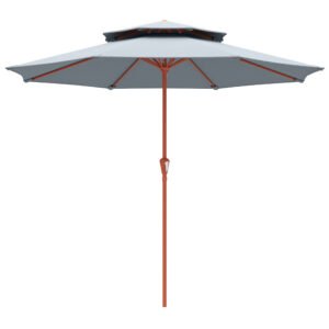 Outsunny 2.7 m Garden Parasol with Double Top Outdoor Market Table Umbrella with Crank System, Light Grey