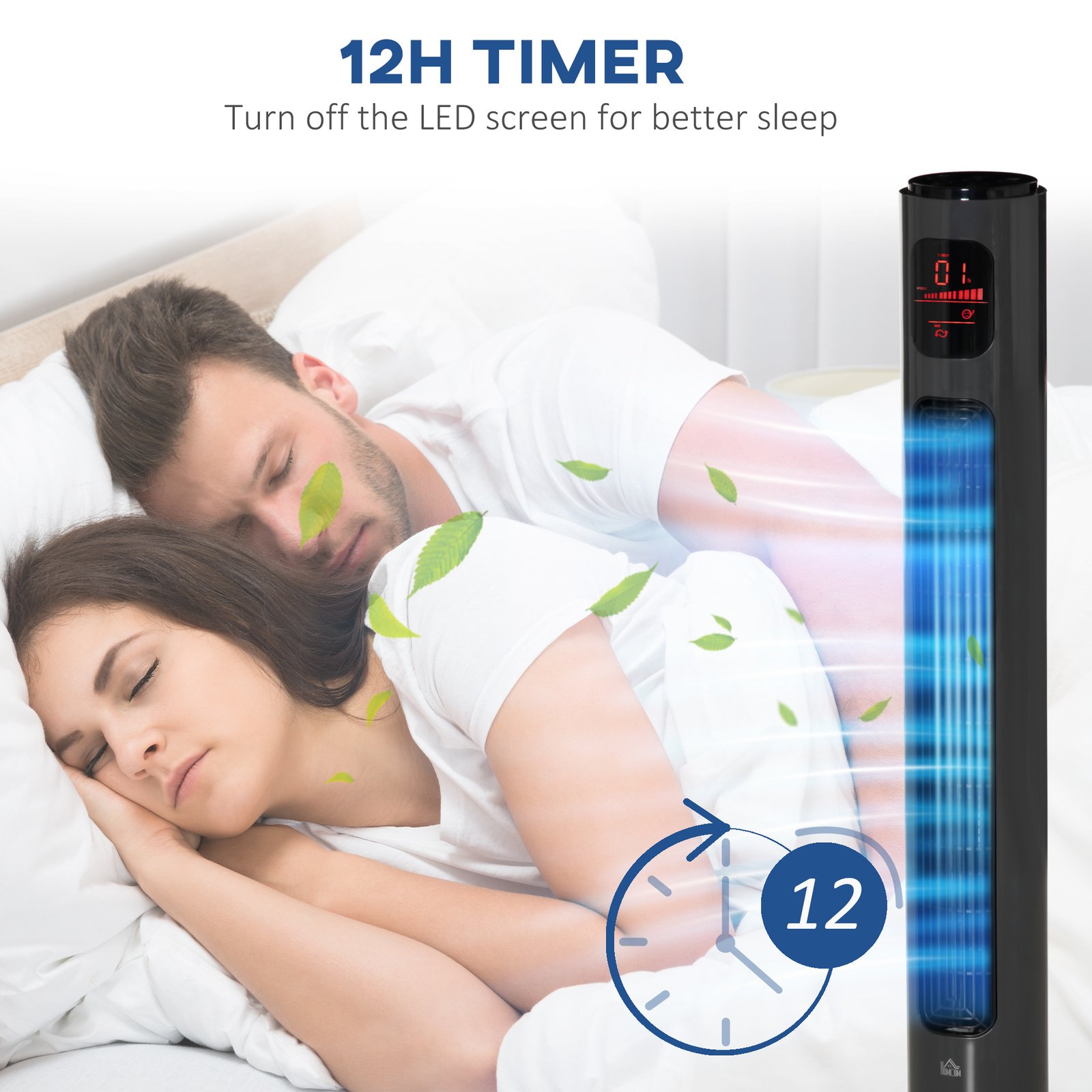 HOMCOM 38'' Freestanding Tower Fan, 3 Speed 3 Mode, 12h Timer, 70 Degree Oscillation, LED Panel, 5M Remote Controller, Dark Grey - Image 7