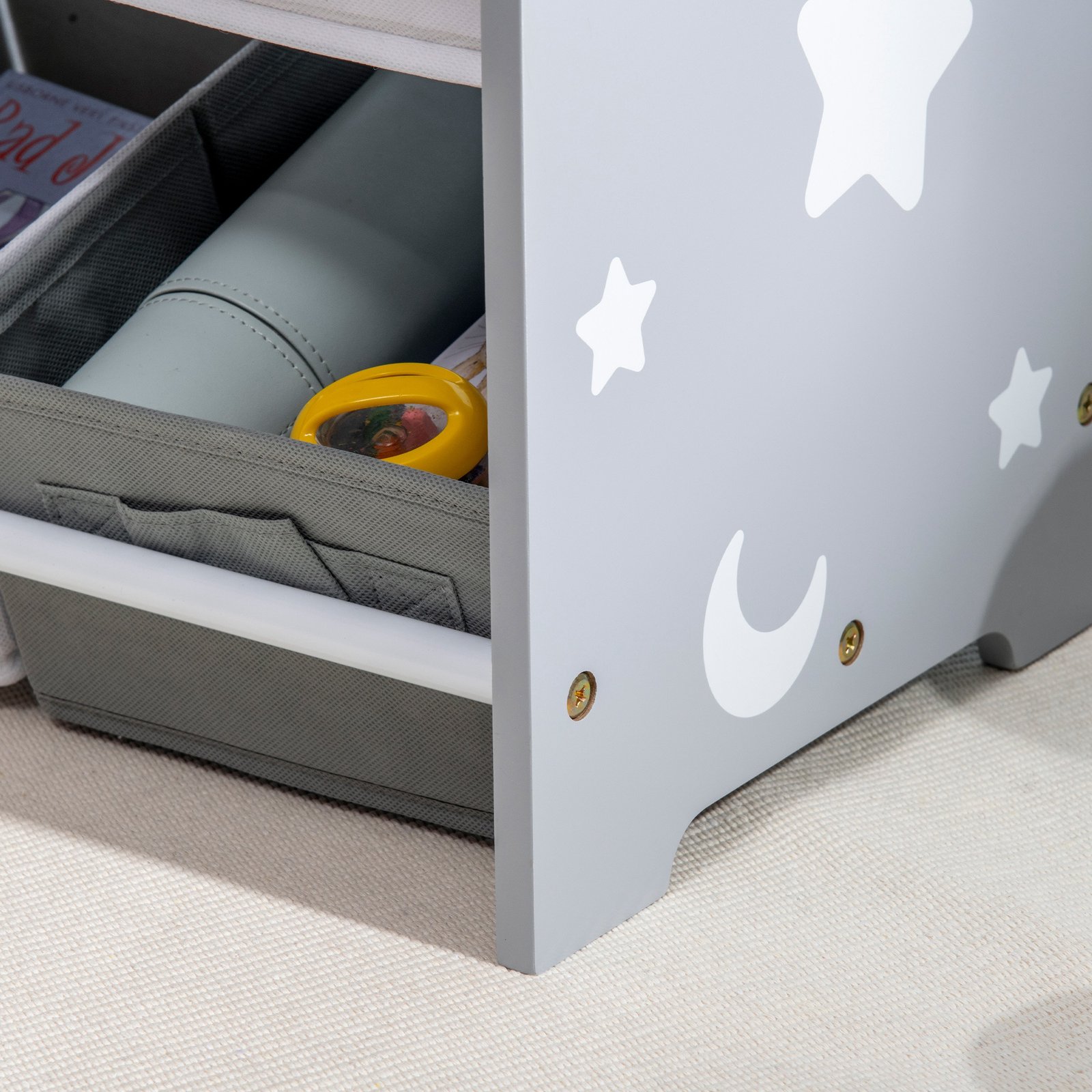 ZONEKIZ Kids Storage Rack, with Nine Removable Baskets, for Nursery, Bedroom, Playroom - Grey - Image 9