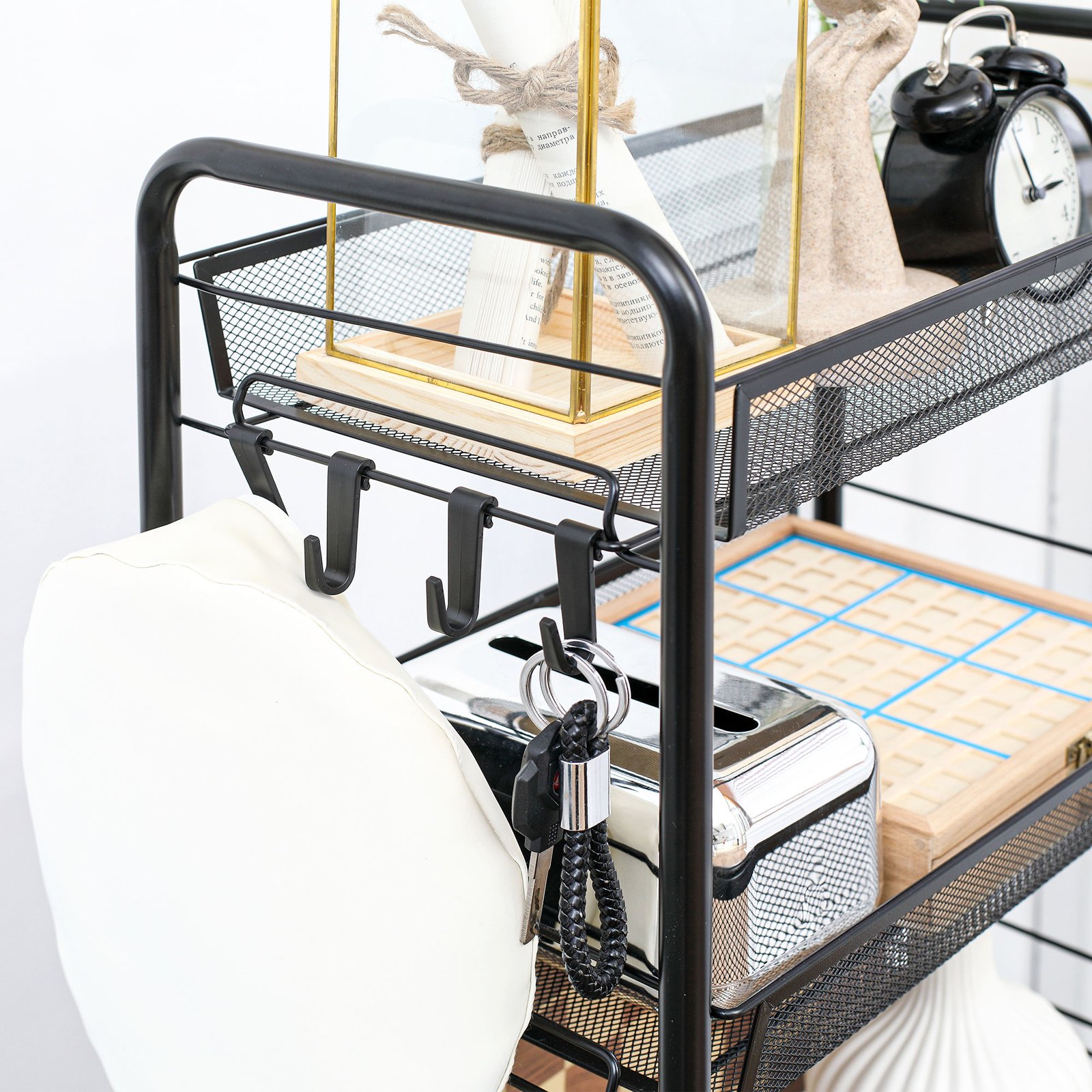 HOMCOM Five-Steel Mesh Basket Storage Trolley, with Wheels - Black - Image 8
