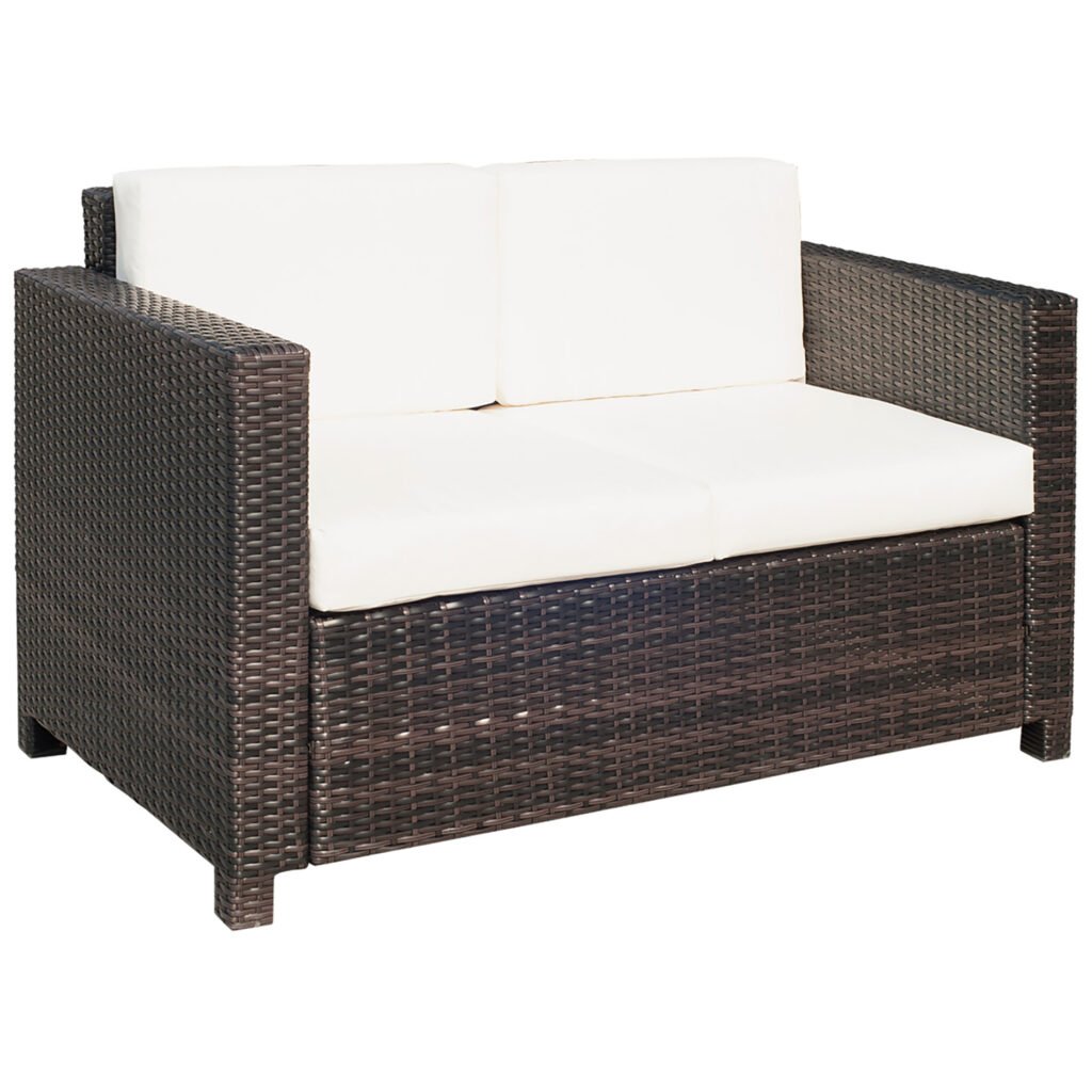 Outsunny Rattan Sofa, 2 Seater Garden Furniture with Soft Padded Cushion and Armrests, Wicker Garden Loveseat for Patio, Mixed Brown Outsunny Rattan Sofa, 2 Seater Garden Furniture with Soft Padded Cushion and Armrests, Wicker Garden Loveseat for Patio, Mixed Brown