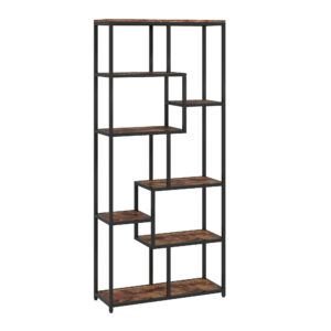 HOMCOM Seven-Tier Geometric Bookcase - Brown/Black