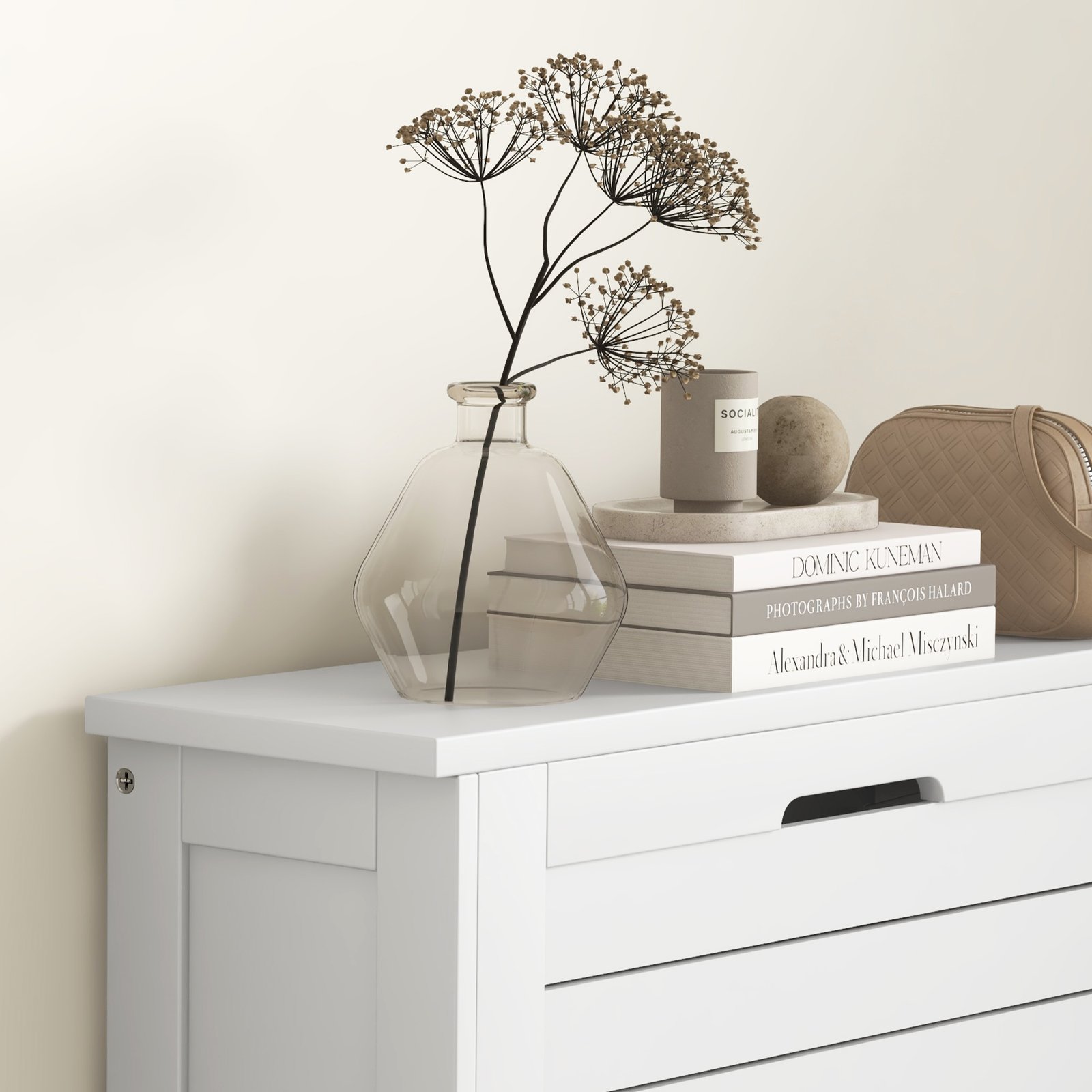 HOMCOM Narrow Shoe Cabinet with 3 Flip Drawers - White - Image 7
