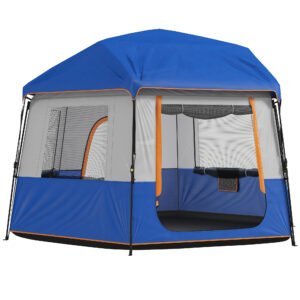 Outsunny Cabin Tent Easy Setup 3000mm Waterproof Camping Tent 4 Person with Carrying Bag Blue