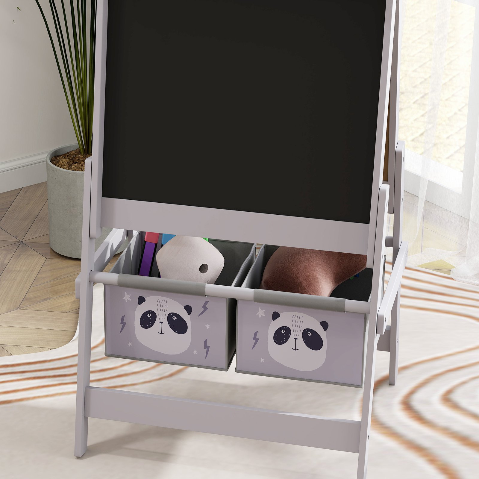 AIYAPLAY 3-In-1 Kids Easel with Paper Roll, Art Easel, with Storage - Grey - Image 9