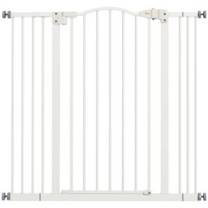 PawHut Pressure Fit Dog Stair Gate No Drilling Safety Gate Auto Close for Doorways, Hallways, 74-100cm Adjustable, 94cm Tall, White