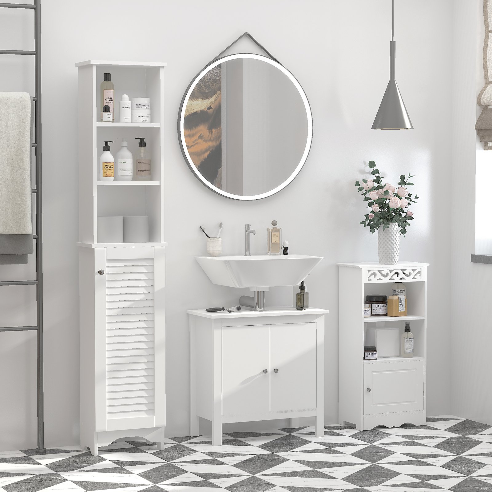 HOMCOM Tall Bathroom Cabinet, Freestanding Slim Bathroom Storage Unit with Adjustable Shelves and Shutter Door, Floor Storage Cupboard with 6 Shelves, 165H x 34W x 20D cm, White - Image 9