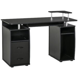 HOMCOM Study Desk Writing Table for Home Office, Student Workstation with Drawers, Sliding Shelf and Storage, Black