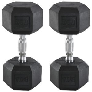 HOMCOM 2 x 17.5KG Rubber Hex Dumbbell Portable Hand Weights Dumbbell Home Gym Workout Fitness Hand Dumbbell