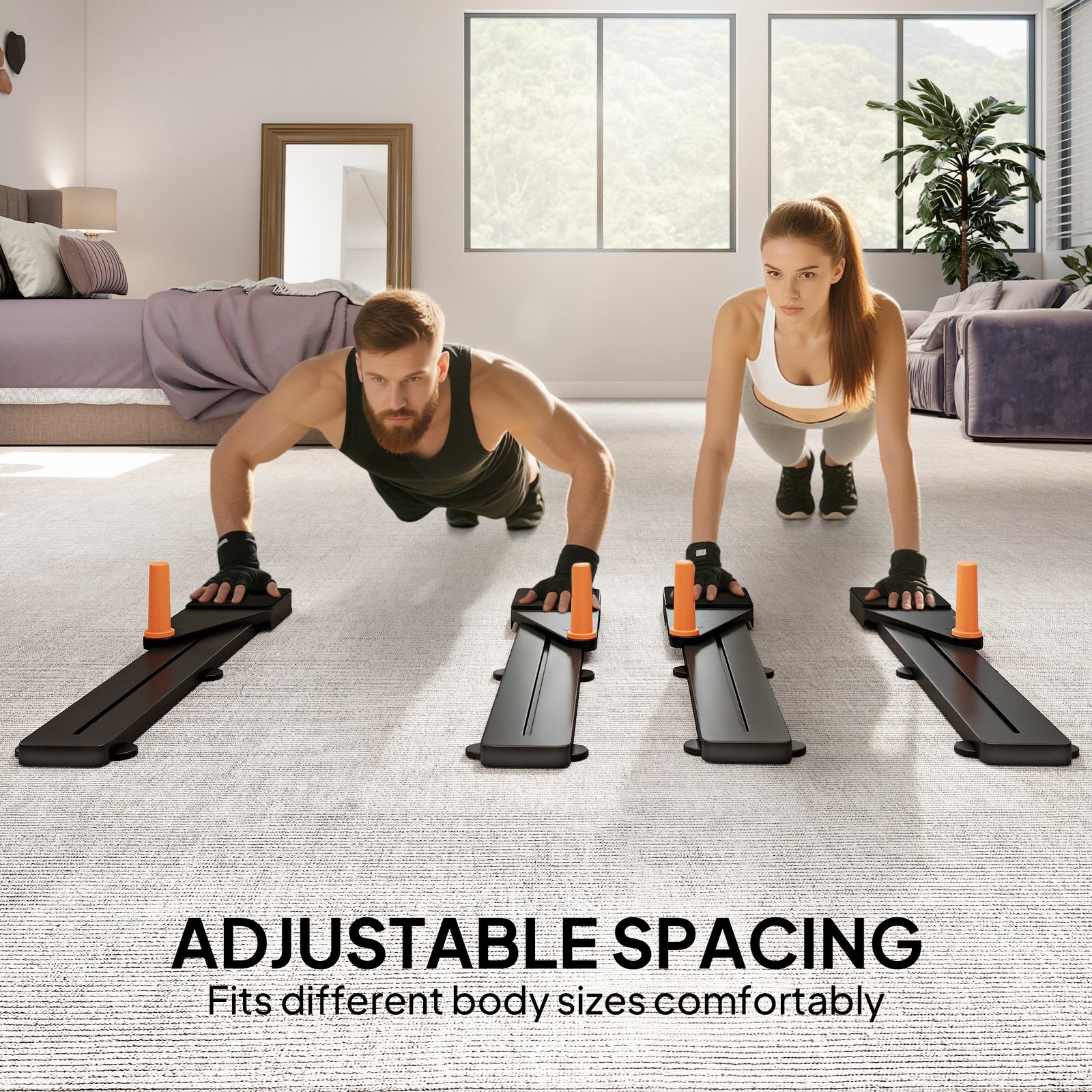 SPORTNOW Push Up Board Set of 2, Portable Press Up Board with Dual Glide Rails, Knee Pad, Pushup Stand Pilates Reformer Machine for Home Gym, Multifunctional Workout Equipment for Men & Women - Image 5