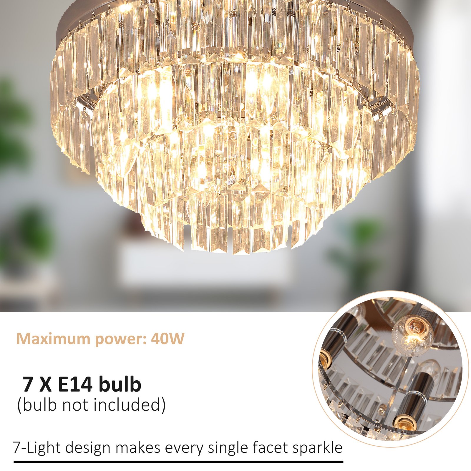 HOMCOM 112 Crystallite Ceiling Chandelier - Image 5