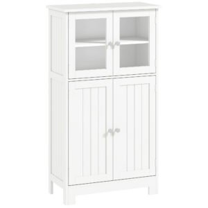 kleankin Bathroom Floor Cabinet, Freestanding Kitchen Cupboard with 2 Drawers, Adjustable Shelves and Tempered Glass Door, Wooden Storage Unit for Living Room Kitchen Hallway