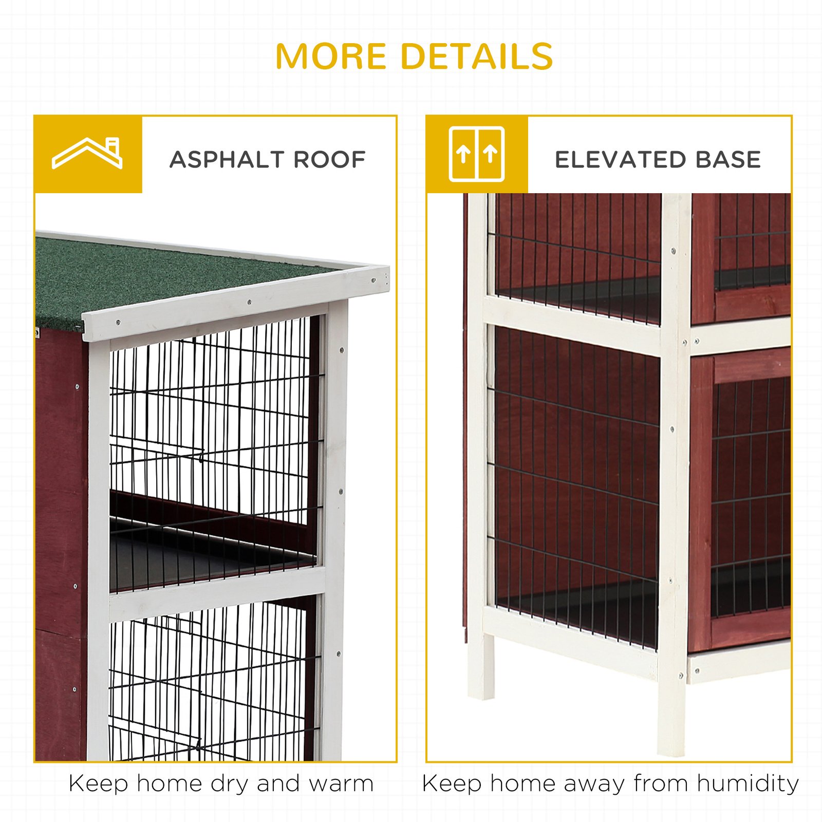 PawHut Rabbit Hutch Outdoor 2-Tier Guinea Pig Cage Bunny House Cage with No-Leak Trays for Indoor and Outdoor 136 x 50 x 93cm - Image 7