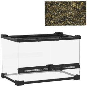 PawHut Reptile Glass Terrarium with Stone Background, Front Ventilation, Escape-Proof Knob Lock, 30 x 20 x 20 cm, Black