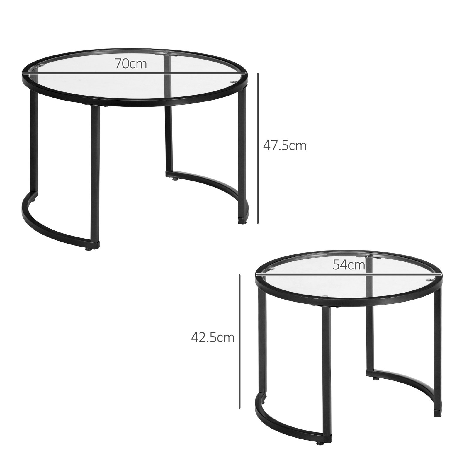 HOMCOM Two-Piece Nest of Glass-Top Coffee Tables - Image 3