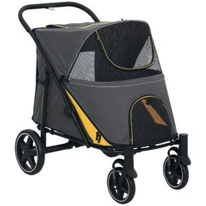 PawHut Foldable Pet Stroller, with Universal Wheels, Shock Absorber, for Medium and Large Dogs - Grey