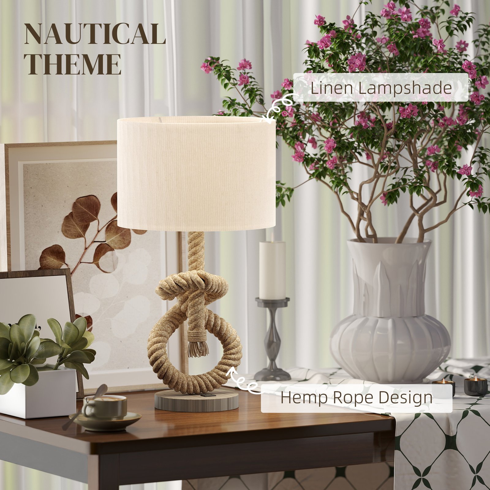 HOMCOM Nautical LED Table Lamp with USB Charging Port, Bedside Desk Lamp for Bedroom, Living Room, Home Office - Image 4
