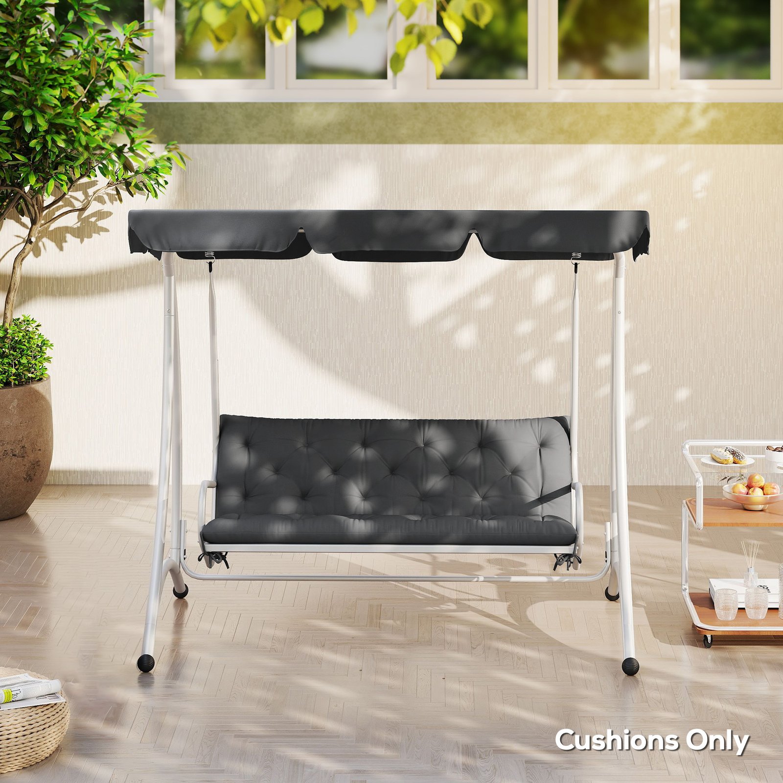 Outsunny 3 Seater Bench Cushion, Garden Chair Cushion with Back and Ties for Indoor and Outdoor Use, 98 x 150 cm, Dark Grey - Image 9