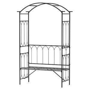Outsunny Garden Metal Frame Bench W/Arch for Various Climbing Plant, 115Lx50Wx203H cm-Black
