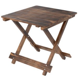 Outsunny Fir Wood Folding Coffee Table, Lightweight Small Garden Table with Slatted Top, Portable Folding Side Table for Balcony