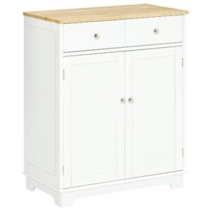 HOMCOM Kitchen Floor Cabinet Side Storage Cupboard Multi-use Sideboard Table with Solid Wood Top, Adjustable Shelf,Drawer for Dining Room, Living Room,Hallway
