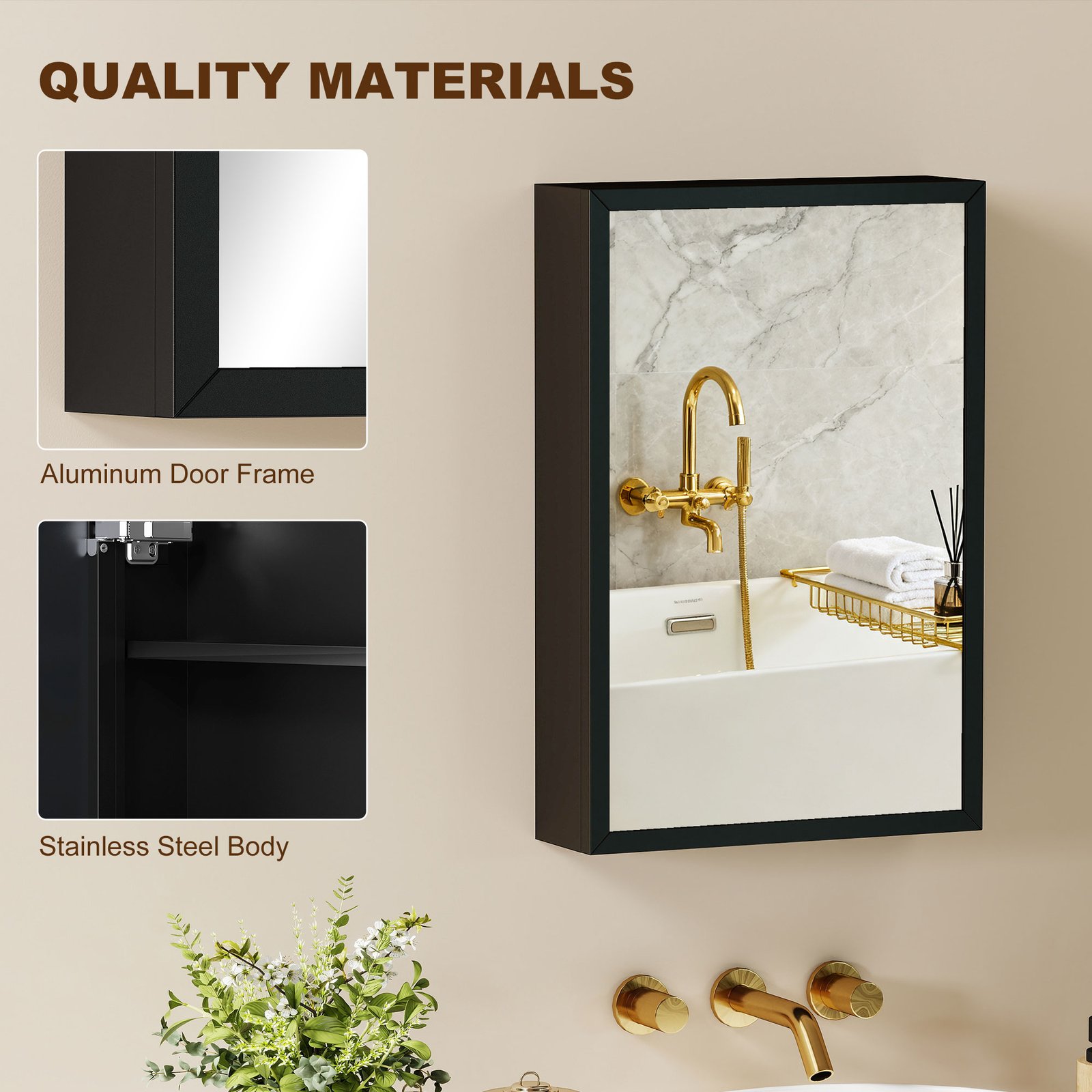 kleankin Bathroom Cabinet with Mirror, Wall Mounted Bathroom Mirror Cabinet with Storage Shelves, 40 x 12 x 60 cm, Black - Image 8