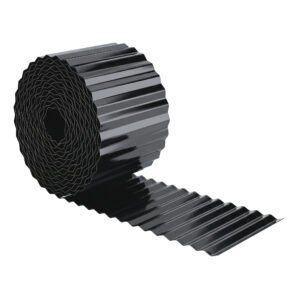 Outsunny Metal Garden Edging Border, 8 in x 21.3 ft Corrugated Heavy Duty Galvanised Steel Lawn Edging, Dark Grey