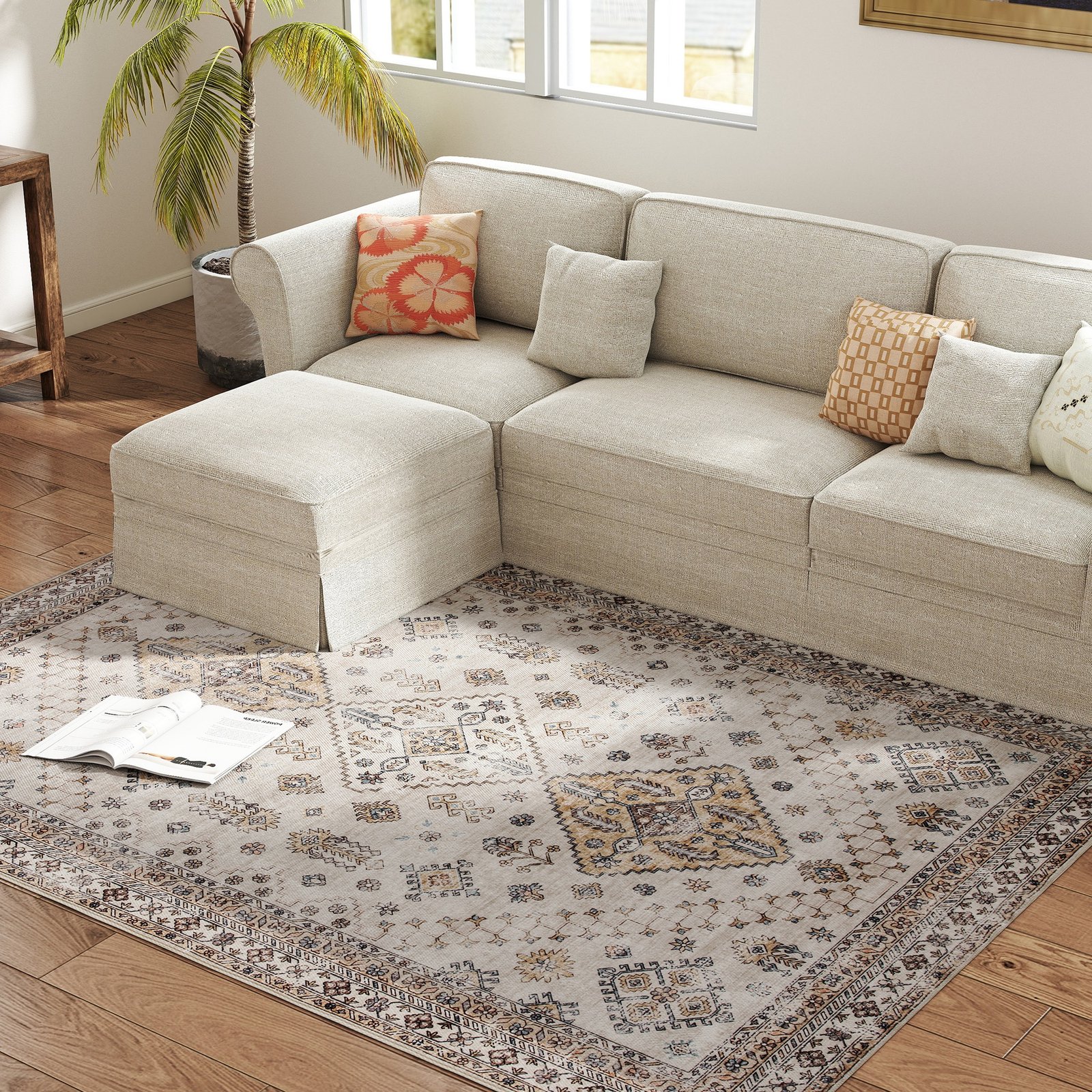HOMCOM Vintage Area Rug, Non-Slip Washable Rug, Flannel Floor Carpet for Living Room, Bedroom, Dining Room, Home Office, 230 x 160 cm, Beige - Image 8