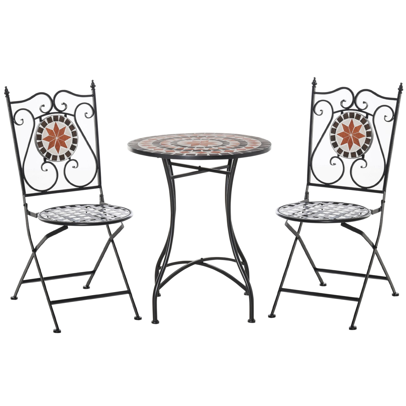 Outsunny Three-Piece Mosaic Bistro Table Set - Multicoloured - Image 9