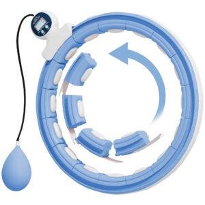 SPORTNOW Smart Weighted Hula Hoop, Massage Hula Ring w/ 16 Detachable Knots, 360° Auto-Rotating Ball, Digital Counter Light Blue