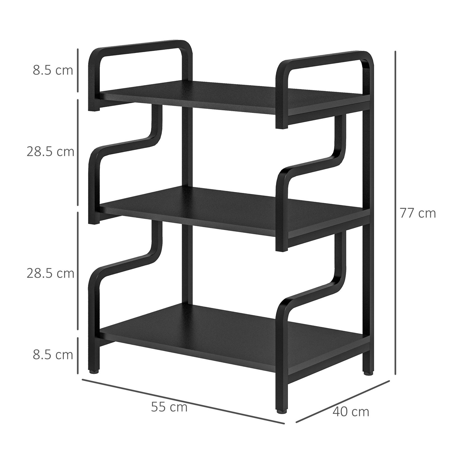 HOMCOM 3-Tier Printer Stand with Storage Shelves, Printer Table, 55 x 40 x 77cm Printer Shelf for Home Office, Study, Black - Image 3