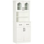 HOMCOM Kitchen Cupboard, Freestanding Storage Cabinet with 2 Adjustable Shelves, 2 Drawers and Open Counter for Living Room, Dining Room, 168cm, White HOMCOM Kitchen Cupboard, Freestanding Storage Cabinet with 2 Adjustable Shelves, 2 Drawers and Open Counter for Living Room, Dining Room, 168cm, White