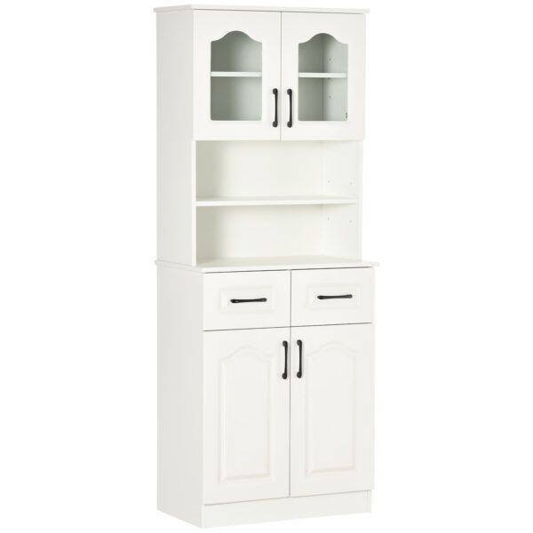 HOMCOM Kitchen Cupboard, Freestanding Storage Cabinet with 2 Adjustable Shelves, 2 Drawers and Open Counter for Living Room, Dining Room, 168cm, White HOMCOM Kitchen Cupboard, Freestanding Storage Cabinet with 2 Adjustable Shelves, 2 Drawers and Open Counter for Living Room, Dining Room, 168cm, White