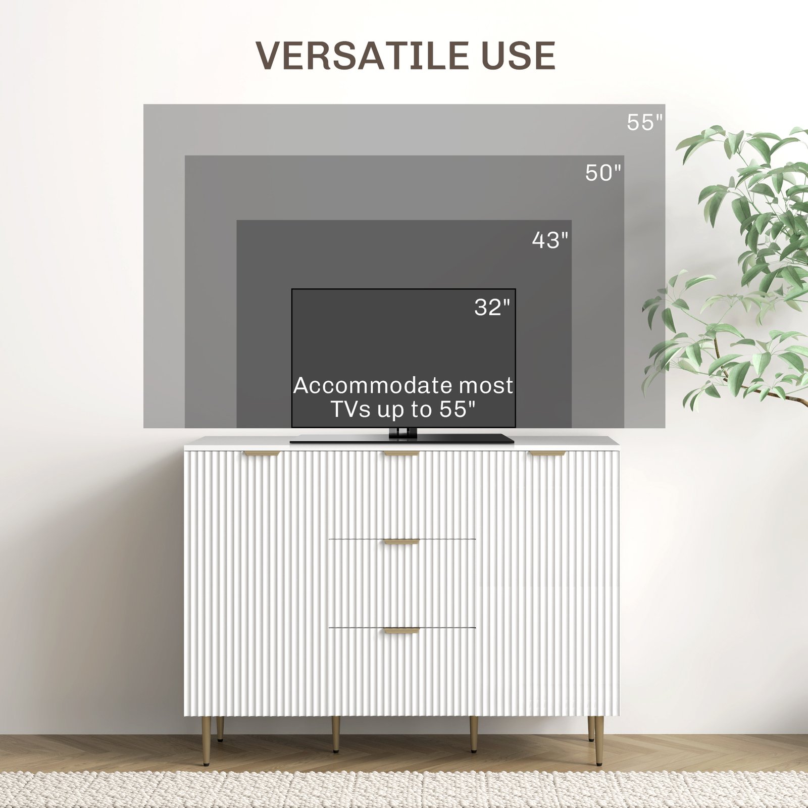 HOMCOM 2-Door Sideboard with 3 Drawers and Adjustable Shelves - White - Image 6