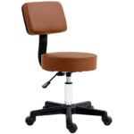 HOMCOM Beautician’s Swivel Salon Chair w/ Padded Seat Back 5 Wheels Adjustable Height Salon Hairdressers Tattoo Spa Rolling Cushion Professional 48cm Brown