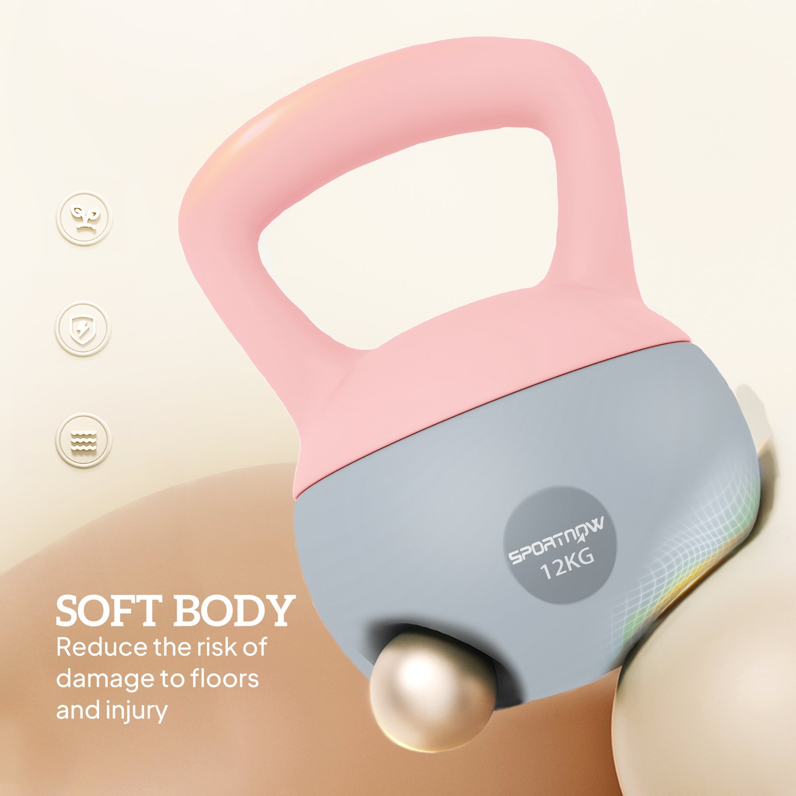 SPORTNOW 12KG Soft Kettlebell, Kettlebell with Non-Slip Handle for Home Gym, Weight Lifting, Strength Training, Pink/Grey - Image 4