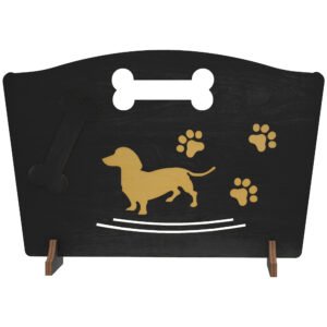 PawHut Wooden Dog Stopper, Dog Barrier with Support Feet, for Stair, Patio, Very Easy Setup, Black, 75 x 51 cm