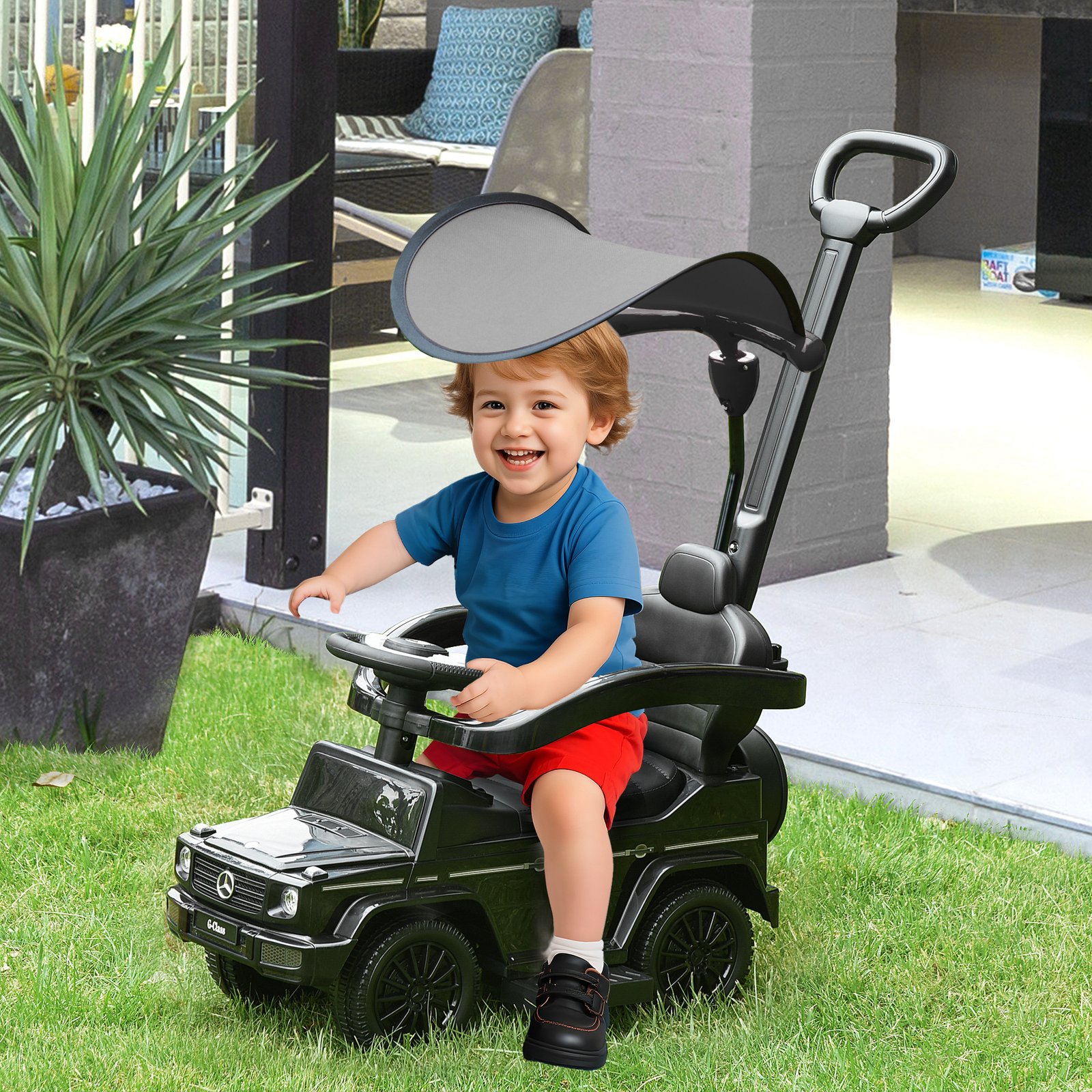 HOMCOM 3 in 1 Kids Children Ride on Push Car Toddler Sliding Car G350 Licensed Walker Foot to Floor Slider Push-Along with Horn Steering Wheel NO POWER Manual, Black - Image 2