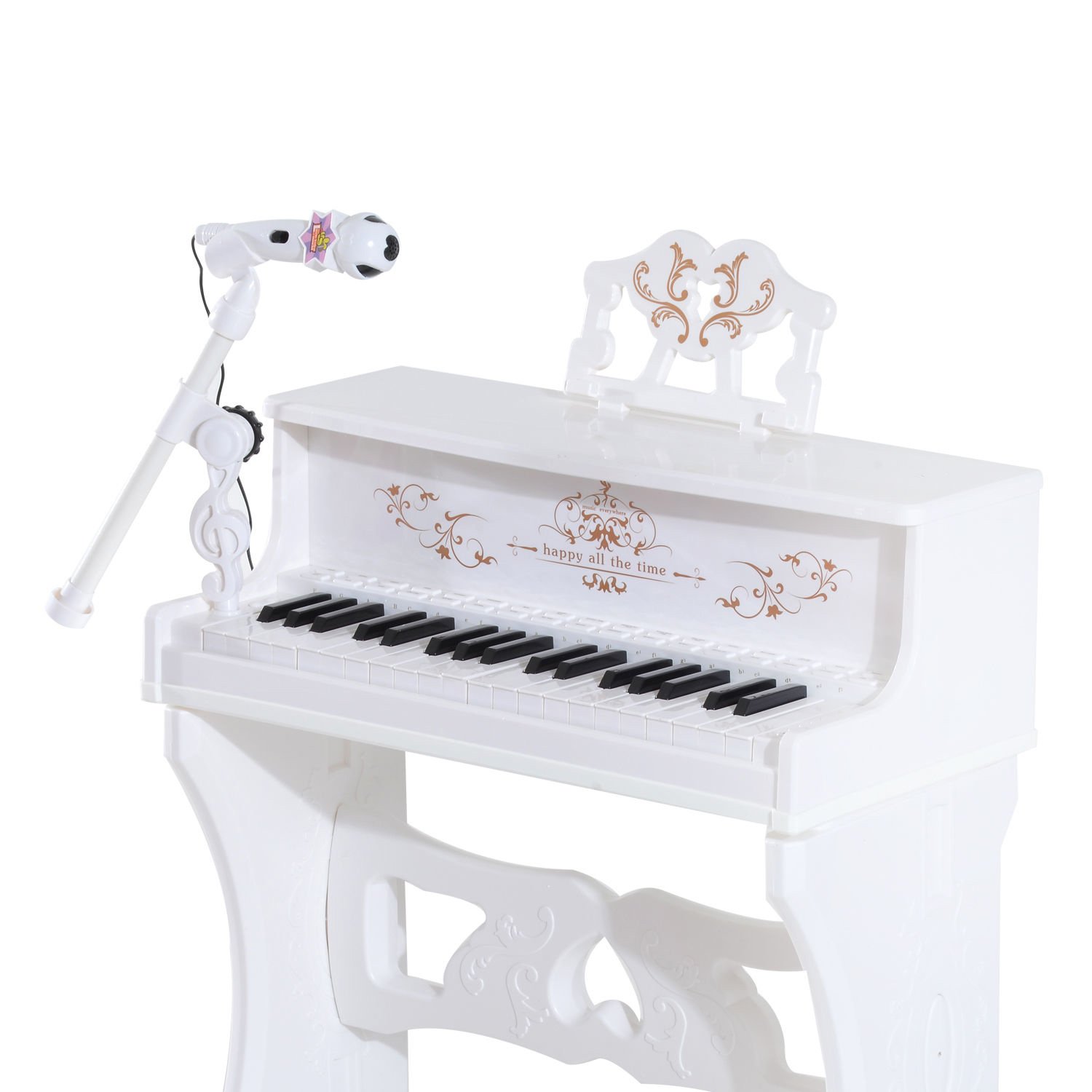 HOMCOM 37 Keys Kids Piano Mini Electronic Keyboard Light Kids Musical Instrument Educational Game Children Grand Piano Toy Set w/Stool & Microphone & Music Stand (White) - Image 8