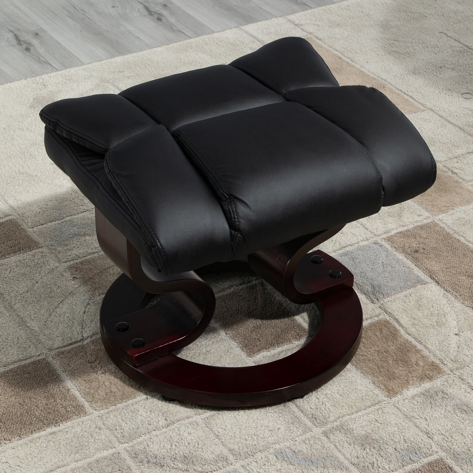 HOMCOM 360° Swivel Recliner Chair with Footstool, PU Leather Manual Recliner Armchair with Footstool, Solid Wood Base, Upholstered Reclining Chair for Living Room, Bedroom, Office, Black - Image 8