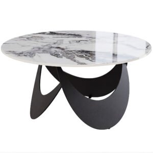 HOMCOM Coffee Table Sintered Stone Top Adjustable Foot Pads Modern Centre Table for Living Room White and Black
