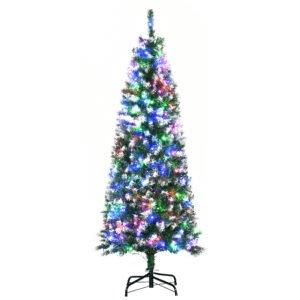 HOMCOM 5FT Tall Prelit Pencil Slim Artificial Christmas Tree with Realistic Branches, 250 Colourful LED Lights and 408 Tips, Xmas Decoration, Green