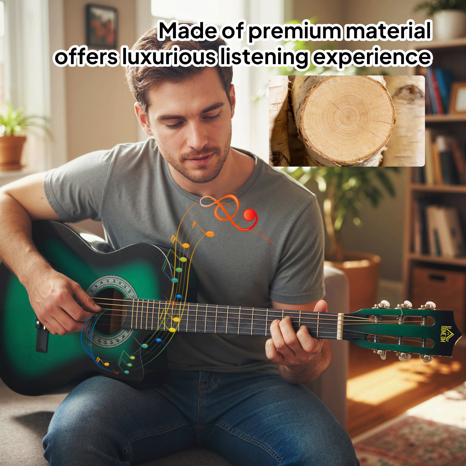 HOMCOM 38 Inch Acoustic Electric Guitar, Beginner Junior Adult Guitar Gloss Finish with Carrying Case - Dark Green - Image 5