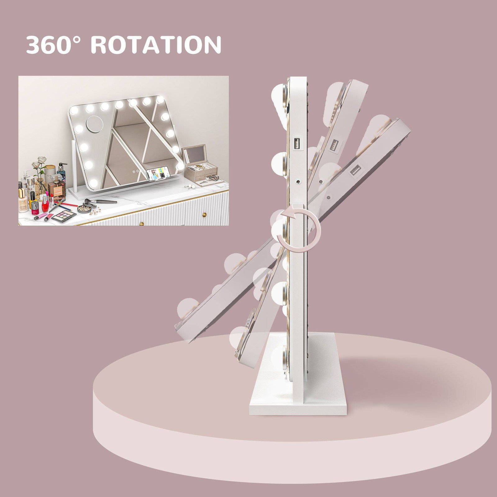 HOMCOM 14 LED bulb Tabletop Makeup Mirror, with Adjustable Settings - Image 9