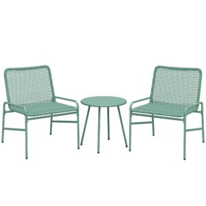 Outsunny 3 Piece Rattan Bistro Set, Outdoor Garden Furniture Set with 2 Chairs, Round Coffee Table for Patio, Balcony, Green