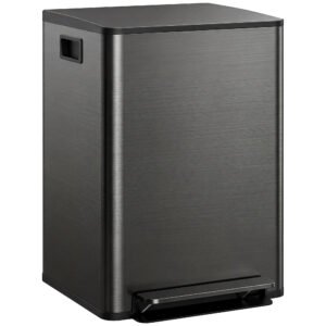 HOMCOM 60L Dual Compartment Stainless Steel Bin, with Deodoriser Holders - Black